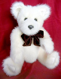 Natural Jasmine mink teddy bear with silk paw pads and inner ears.